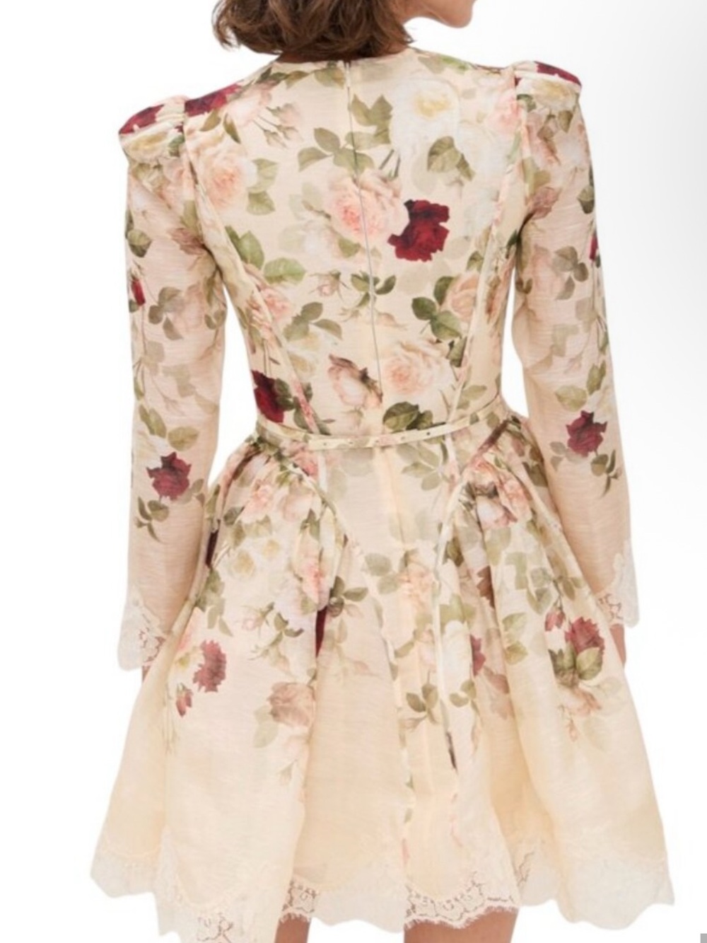 Zimmermann Cream Floral Lace-Trim Fit & Flare Long-Sleeve Dress - Picture 2 of 7
